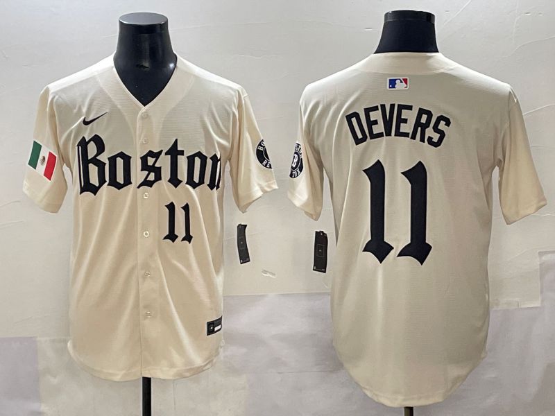 Men 2025 Boston Red Sox #11 Devers Cream Five generations Joint Name Nike MLB Jersey style 12